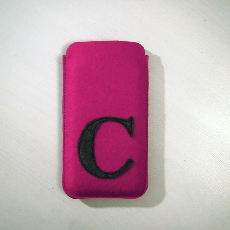 Smartphone Hülle Etui Wollfilz pink grau krambeutel