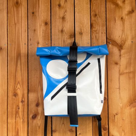 Rucksack weiß/blau mit Kreisen