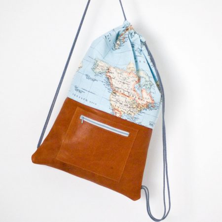 krambeutel Turnbeutel aus Lederresten und Landkarten-Stoff. von krambeutel Deine Wunschtasche www.krambeutel.de Stefanie Ramb München